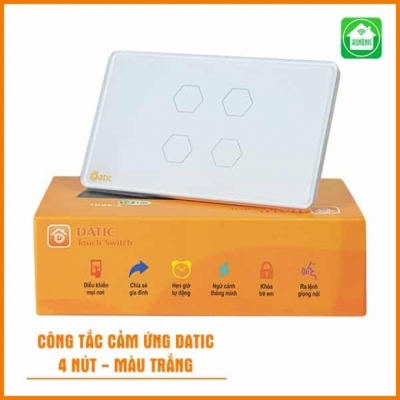 Công tắc cảm ứng Datic HUNONIC 4 nút màu trắng Công tắc cảm ứng Datic HUNONIC 4 nút màu trắng