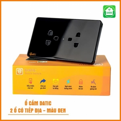 Ổ cắm Datic, 2 ổ có tiếp địa màu đen Ổ cắm Datic, 2 ổ có tiếp địa màu đen