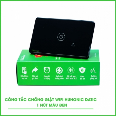 Công tắc chống giật Wifi HUNONIC Datic màu đen Công tắc chống giật Wifi HUNONIC Datic màu đen